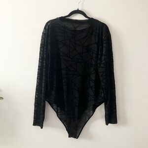 Shein Curve Velvet Burnout Long Sleeve Bodysuit 3XL‎ Black Sheer Mesh Goth